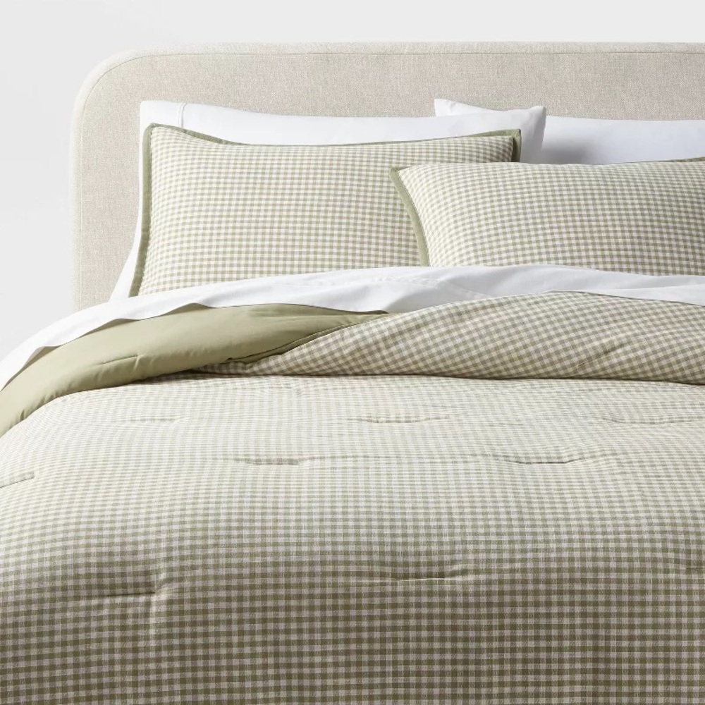 Full/Queen Mini Gingham Quilt Comforter and Sham Set Moss Green - Threshold